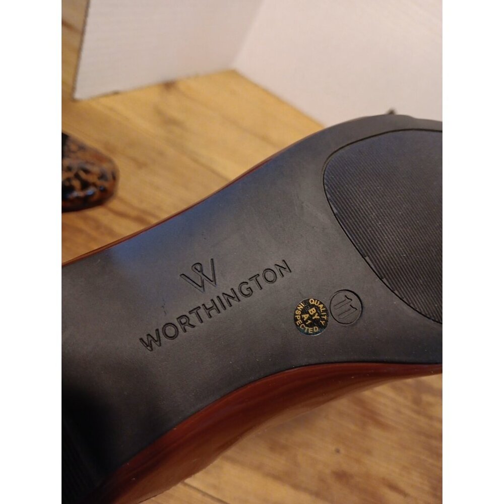 Worthington Cozette Women's 11 M Brown Patent Pointed Toe Ballet Flats Chain Zip - Picture 8 of 9